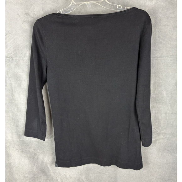 Three Dots Essential Heritage Knit British T-Shirt Size L Black 3/4 Sleeve - Picture 3 of 13